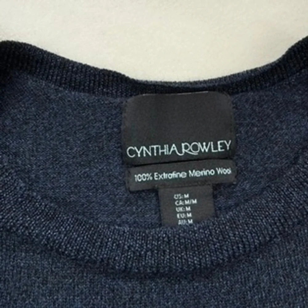 Cynthia Rowley Navy Blue 100% Extrafine Merino Wool Bell Sleeve Sweater Dress M